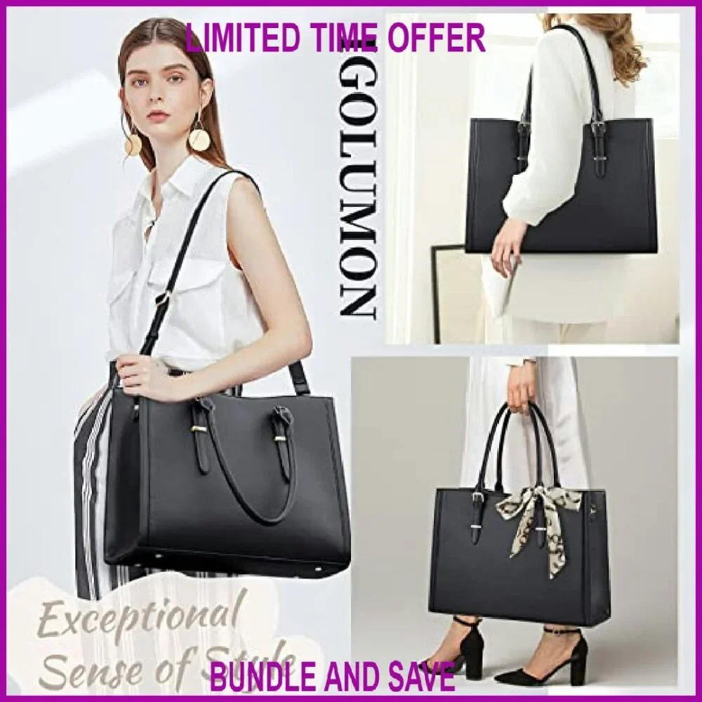 15.6 Inch Waterproof Laptop Tote Bag Leather Work Briefcase Large Capacity